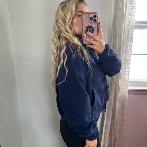 Fabletics Navy Fleece Jacket Small Oversized - Picture 6 of 11
